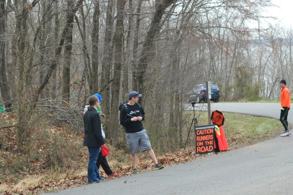 I wasn't the only one waiting for a runner to come out of these woods.
